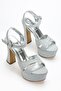 Women's Silver Glittery Open Back Platform Heeled Evening Dress Shoes