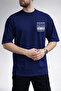 Men's Decision Chest Lettering Printed Crew Neck Navy Blue T-Shirt - 2