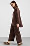 Metal Buttoned Premium Fabric Sweat Pant Set Brown 9405-Tk - 3