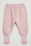 Light Pink Baby Girl 100% Cotton Pants with Self-Sock and Booties - Soft Combed Cotton Baby Bottom Wear - 5