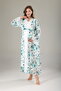 White Lace Detailed Maternity Nightgown and Dressing Gown Set - Floral Patterned Chiffon Dressing Gown Set