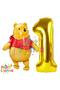 Winnie the Pooh Themed 1 Year Old Gold Foil Number Balloon Set