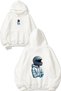 Biker up Design Printed Oversize White Hooded Sweatshirt