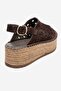 FRAGA Brown Suede Genuine Leather Women's Straw Wedge Sandals - 5