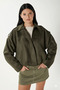 Women's Suede Look Oversize Crop Bomber Jacket (Brown/Khaki) - 2