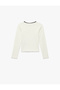 Long Sleeve Lace and Bow Detailed Crew Neck Cotton T-Shirt - 2