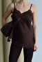 Women's Brown Lace Strap Asymmetrical Satin Blouse