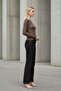 Women's Brown Crew Neck Long Sleeve Slim Fit Basic Textured Blouse - Women's Blouse - 3