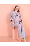 Maternity Long Sleeve Dressing Gown, 3-Piece Pajama Set with Button and Piping Detail - 2