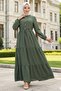 Gathered Buttoned Lace-Up Ayrobin Dress Khaki Hm268811 - 2