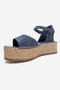 Serez Denim Blue Suede Genuine Leather Women's Straw Wedge Sandals - 4
