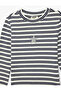 Cotton Long Sleeve Crew Neck Embroidered Striped T-Shirt - 3