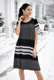 Women's Midi Length Double Pocket Striped Crew Neck Dress - 4