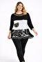 Women's Plus Size Black, Crew Neck, Low Sleeve, Print Detailed Viscose Tunic 65N39397 - 7