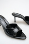 Women's Thin Heeled Slippers Black Patent Leather Pointed Toe - Stylish Comfortable and Casual