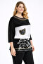 Women's Plus Size Black, Crew Neck, Low Sleeve, Print Detailed Viscose Tunic 65N39397 - 4