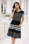 Women's Midi Length Double Pocket Striped Crew Neck Dress - 2
