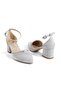 Silver Silvery Stone-Studded Karnıyarık 5 cm Coated Heel with Pointed Toe Newseason - 4
