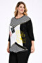 Women's Plus Size Black, Crew Neck, Low Sleeve, Print Detailed Viscose Tunic 65N39396 - 6