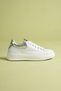 Women's Genuine Leather Lace-Up Casual Sports Shoes - White/Silver - 3