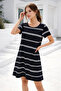 Women's Midi Length Double Pocket Striped Crew Neck Dress - 2