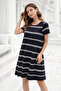 Women's Midi Length Double Pocket Striped Crew Neck Dress - 5