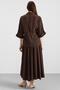 Waist Gathered Three Quarter Sleeve Modal Shirt Brown 9409 - 8