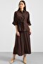 Waist Gathered Three Quarter Sleeve Modal Shirt Brown 9409 - 2