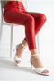 Women's Heeled Sandals White Patent Leather Pointed Toe Ankle Strap - Stylish Comfortable for Office and Evening - 2