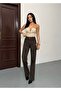 Women's High-Waisted Light Brown Shiny Stone-Patterned Custom-Designed Stretch Palazzo Denim Jeans - 7