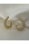 Steel Hoop Earrings with Drip Stones and Beam Design - Golden Radiant Sunburst Hoops - 4