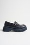 Dark Blue Buckled Women's Stylish Loafer Shoes - 4