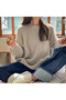 Beige Crew Neck Oversized Women's Knit Sweater