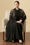 2 Pieces Modern Black Abaya Set Gold Floral Embroidery Muslim Women's Arabic Abaya Dress with Shela - 6
