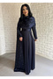 Women's Satin Long Stone-Embellished Cape Dress - 2