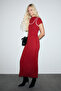 Deports Women's Soft Stretch Fabric Contrast Piping Double Collar Red Dress