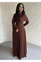 Women's Long Satin Dress with Cape and Embellished Embellishments - 4