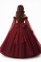 Girl's Floral Detailed Burgundy Princess Dress, Girl's Graduation Dress - 2