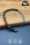 Hematite Natural Stone Men's Style Bracelet – Steel Design with Coral and Indian Agate Detail - 2