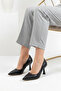 Black Leather Stiletto Women's Heeled Shoes 7cm - 2