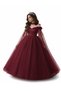 Girl's Floral Detailed Burgundy Princess Dress, Girl's Graduation Dress