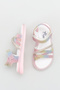 Girls' Sandals with Open Front, Stone Detail, Striped Velcro, Comfortable Flexible Sole Slippers - 5