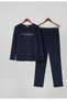 Women's Large Size French Velvet Round Neck Long Sleeve Printed Pajama Set - 7