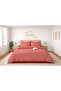 Fitted Sheet Duvet Cover Set Double Size Cotton Red-White Striped Soft Textured