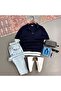 Polo Collar Knit T-Shirt and Jeans 2-Piece Outfit - 2