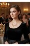 Zircon Stone Gold Leaf Necklace – Women's Necklace Suitable for Nighttime Elegance - 4