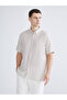 Nevavm Regular Fit Short Sleeve Striped Muslin Men's Shirt with Difference