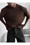 Retro Oversize Vintage Detailed Ribbed Knitwear T-Shirt Vintage Washed Short Sleeve Knitwear T-Shirt