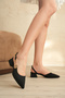 Women's Ballerina Side Buckle Detailed Open Back Pointed Toe Daily Comfortable Heeled Shoes - 3
