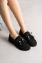 Women's Black Suede Tasseled Beaded Loafer Shoes - Comfortable Moccasin Ballerina Ansel - 2